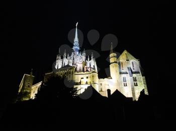 mont saint-michel abbey in night, Normandy, France