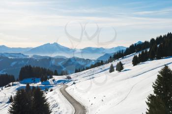 mountain road near Avoriaz town in Alps, France