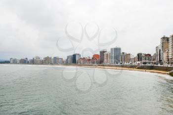 view of Gijon city in Asturias, Spain on coast of Bay of Biscay