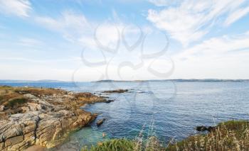 view of Bay of Biscay in garden of Tower of Hercules near La Coruna town, Galicia, Spain