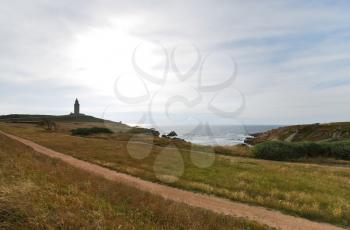 view of ancient roman lighthouse Tower of Hercules, La Coruna, Galicia, Spain