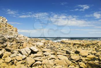 stone shore on Cies Islands (illas cies) - Galicia National Park in Atlantic Ocean, Spain