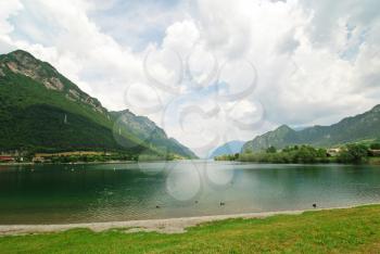 view of Lake lago d idro from Idro town, Lombardy, Italy