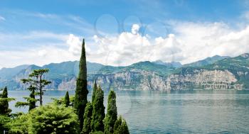 panorama of Lake Garda from Malcesine town, Italy