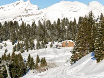 view of skiing area in Portes du Soleil region, Morzine - Avoriaz, France