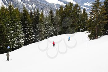 skiing tracks on snow mountains in Portes du Soleil region, Morzine - Avoriaz, France