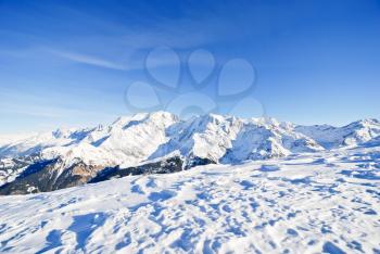 snow-covered mountains in Alps in Portes du Soleil region, Evasion - Mont Blanc, France