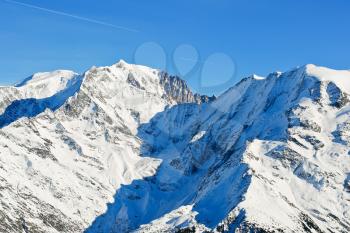view of MontBlanc mountain in Alps in Portes du Soleil region, Evasion - Mont Blanc, France
