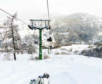 ski lift in skiing area Via Lattea (Milky Way), Sestriere, Italy