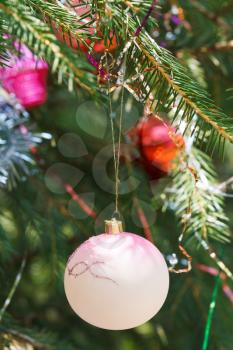 glass balls christmas tree vintage decoration close up