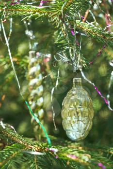 vintage icicle and cone christmas tree decoration close up