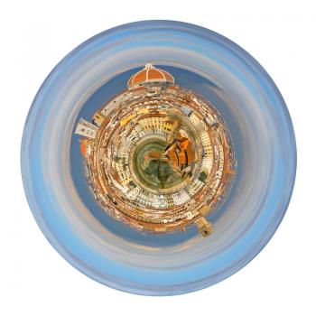 little planet - urban spherical panorama of view on Florence Italy from Michelangelo Park isolated on white background