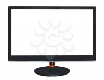 front view of computer black widescreen display with cut out screen isolated on white background