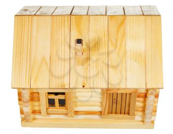 top view of model of simple village wooden log house isolated on white background
