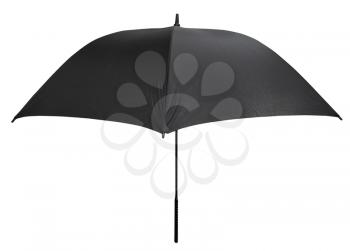 side view of open black big umbrella isolated on white background