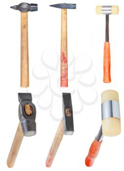 set of hard-faced and soft-faced hammers isolated on white background