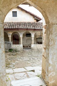 Gate to yard with Kenesas (synagogue) - Karaite prayer houses in chufut-kale town, Crimea