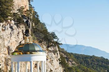 St. Michael the Archangel statue on belvedere near Ai Nikola rock in Oreanda district on Crimean Southern Coast