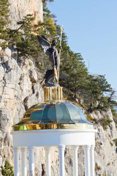 St. Michael the Archangel statue on pavilion near Ai-Nikola mount in Oreanda district on Crimean Southern Coast