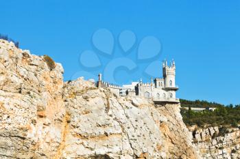 side view of Aurora cliff with Swallow's Nest castle on Southern Coast of Crimea