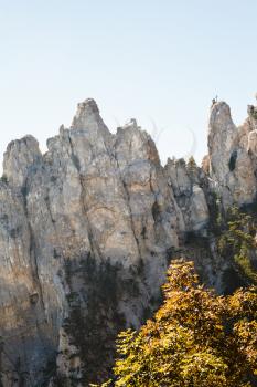 view of Ai-Petri rocks in Crimean mountains in autumn