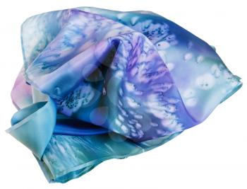 silk scarf painted by blue batik isolated on white background