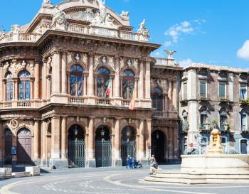 Teatro Massimo Bellini on Piazza Vincenzo Bellini in Catania, Sicily, Italy. Teatro Massimo Bellini is an opera house, it was inaugurated on 31 May 1890.