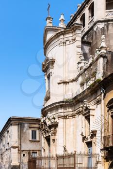 side view of Church San Benedetto on via Crociferi in Catania city, Sicily, Italy