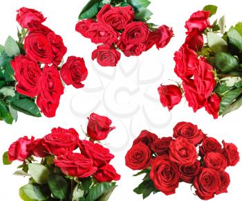 set of red rose bouquets isolated on white background