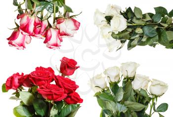 set of various rose bouquets isolated on white background