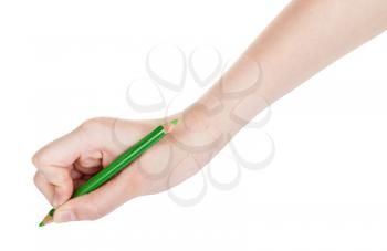 hand draws by green pencil isolated on white background