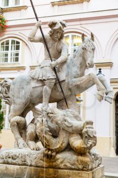 travel to Bratislava city - Fountain of St. George and the Dragon in the courtyard of primate's palace in Bratislava