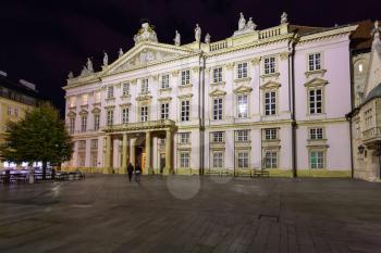 travel to Bratislava city - Primate's Palace at Primacialne namestie (Primate's square) in night