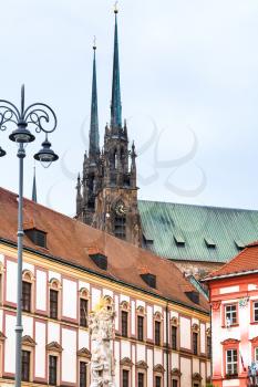 travel to Brno city - Holy Trinity Column, Theather and Cathedral of St Peter and Paul in Brno, Czech