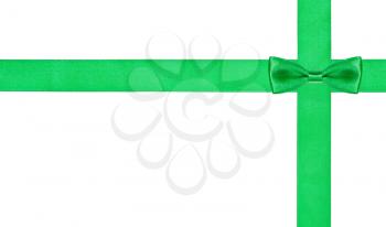little green bow knot on two crossing silk strips isolated on white background