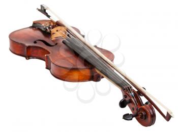 old fiddle with bow isolated on white background