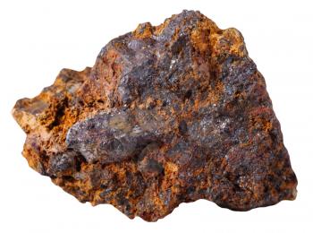 macro shooting of specimen natural rock - hematite (haematite, iron ore) mineral stone isolated on white background