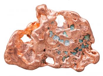 natural nugget of native copper isolated on white background