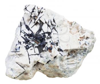 macro shooting of natural mineral stone - Ilmenite crystals at dolomite rock isolated on white background