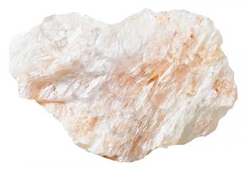 macro shooting of natural mineral stone - Belomorite (moonstone, feldspar or oligoclase albit) gem stone isolated on white background