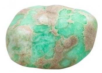 macro shooting of natural mineral stone - tumbled Variscite gemstone isolated on white background