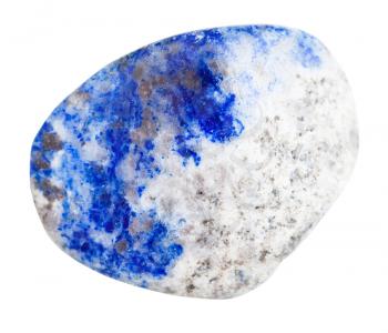 macro shooting of natural gemstone - polished lapis lazuli (azure stone, lazurite) mineral gem stone isolated on white background