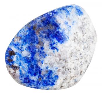 macro shooting of natural gemstone - pebble of lapis lazuli (azure stone, lazurite) mineral gem stone isolated on white background