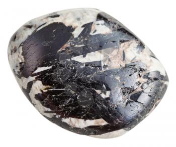 macro shooting of natural gemstone - black Aegirine in Microcline mineral gem stone isolated on white background