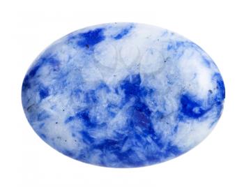 macro shooting - cabochon from blue lapis lazuli (azure stone, lazurite) mineral gemstone isolated on white background