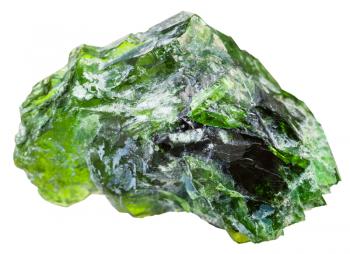 macro shooting of natural mineral stone - raw chrome diopside (green diopside, Siberian emerald) crystals isolated on white background
