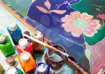 silk hot batik and painting equipment in workshop