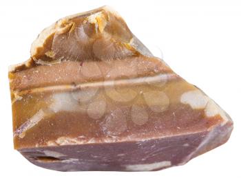 macro shooting of sedimentary rock specimens - brown flint mineral isolated on white background