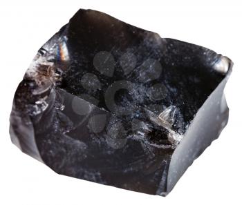 macro shooting of Igneous rock specimens - black obsidian (volcanic glass) mineral isolated on white background
