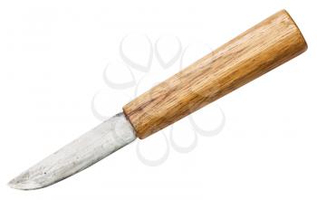traditional hunting yakut knife with oak tree handle isolated on white background